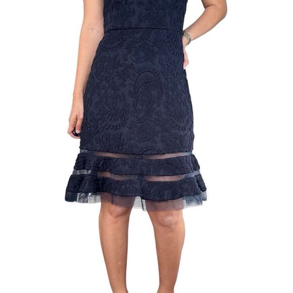 Adrianna Papell Navy Blue Lace Fit & Flare Cocktail Party Mini Dress Size 8 - Picture 6 of 9